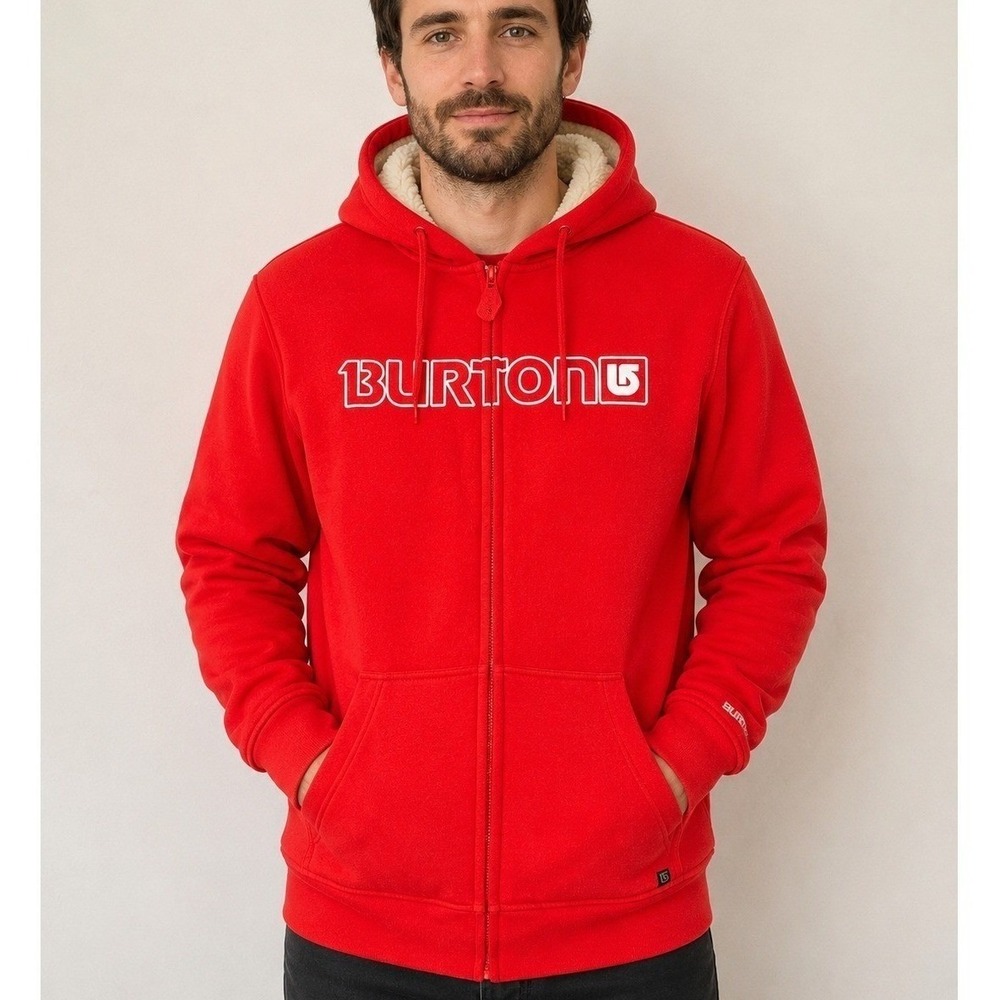 Burton Sherpa Lined Full Zip Hoodie Red Sweatshirt Jacket Men's M